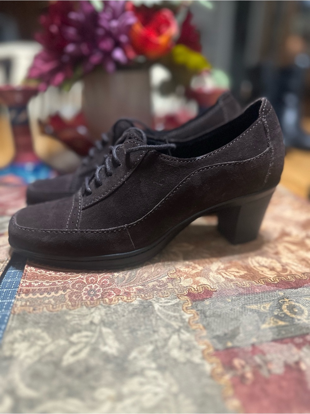 Clarks Chocolate Brown Suede Lace-Up Mid Heels